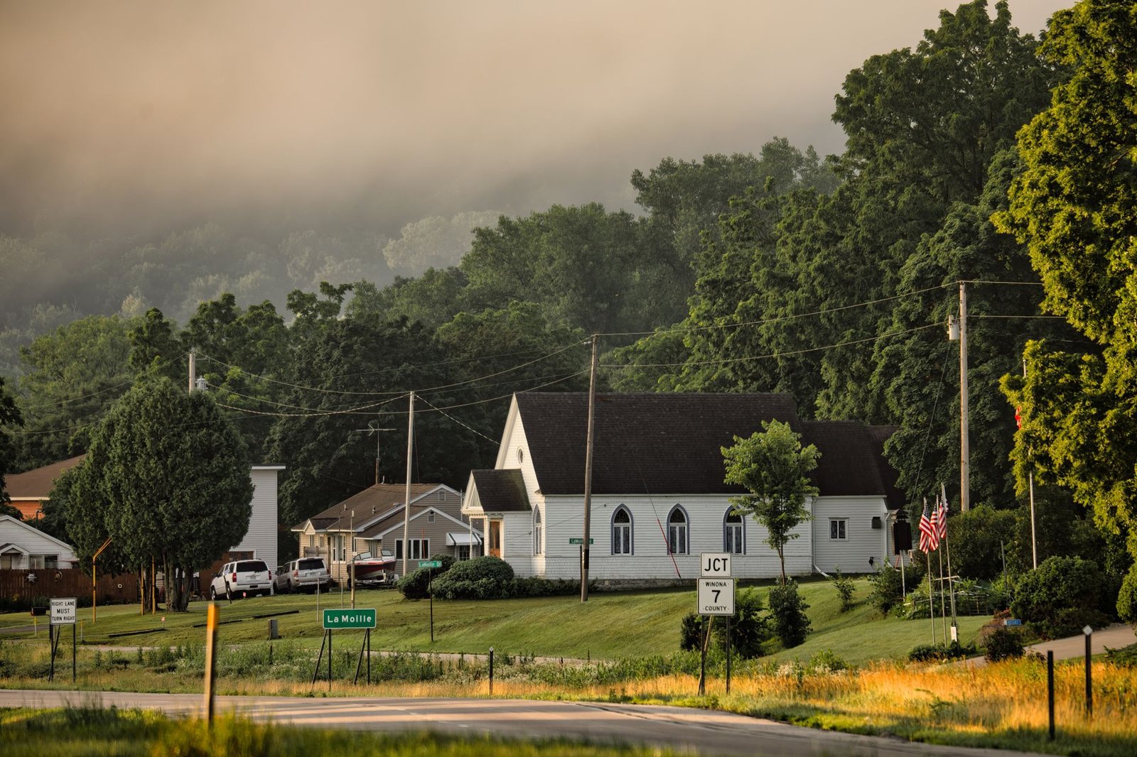 Small-town American street, the kind of area often eligible for a USDA no-down-payment loan